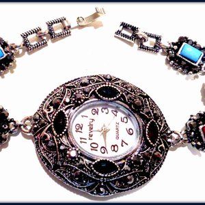 STUNNING WATCH BRACELET MADE WITH MULTI COLOR GEMS